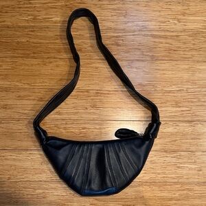 Black Leather Croissant Crossbody Bag